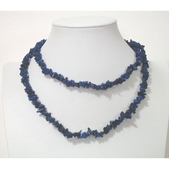 Blue Lapis Lazuli Chip Bead Single Strand Necklace 34" - Picture 1 of 3